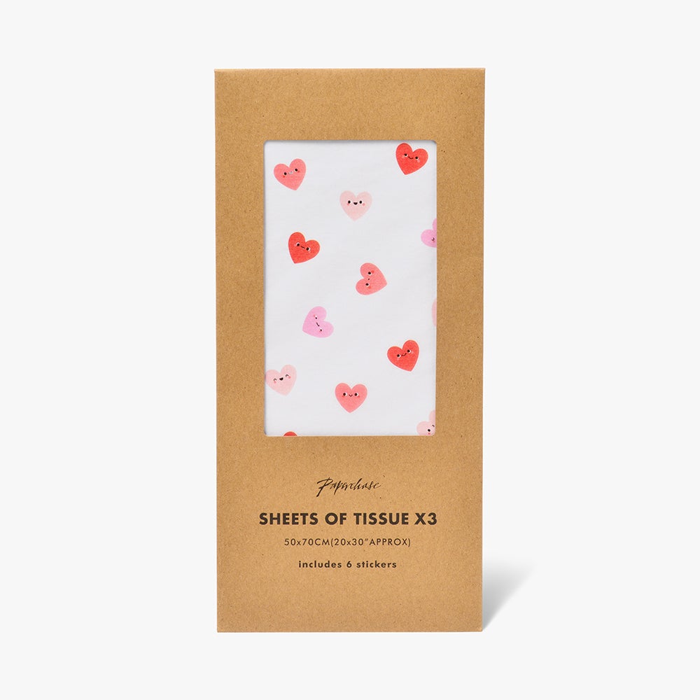 Silkepapir Heart Face 3pk Inkl Stickers