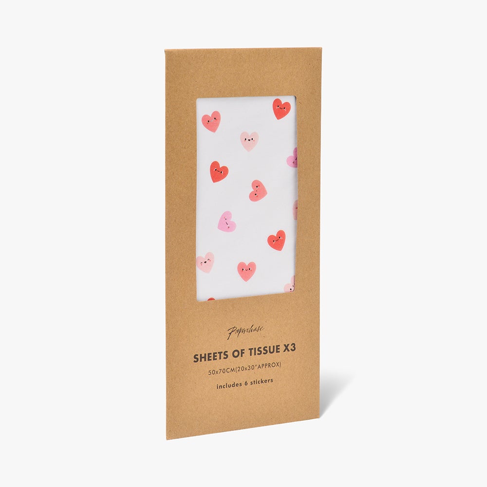 Silkepapir Heart Face 3pk Inkl Stickers