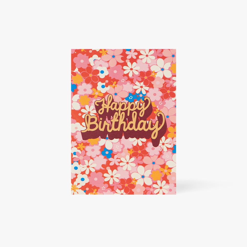 Kort Happy Birthday Retro Floral