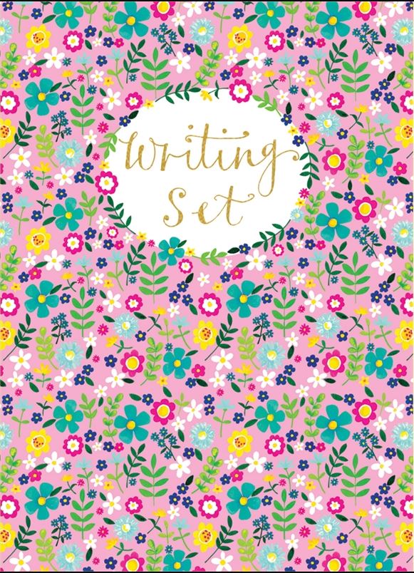 Brevsett for barn m/klistremerker Småblomster Rosa