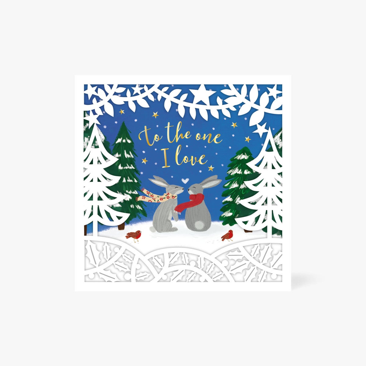 Julekort Bunnies And Robins Lasercut