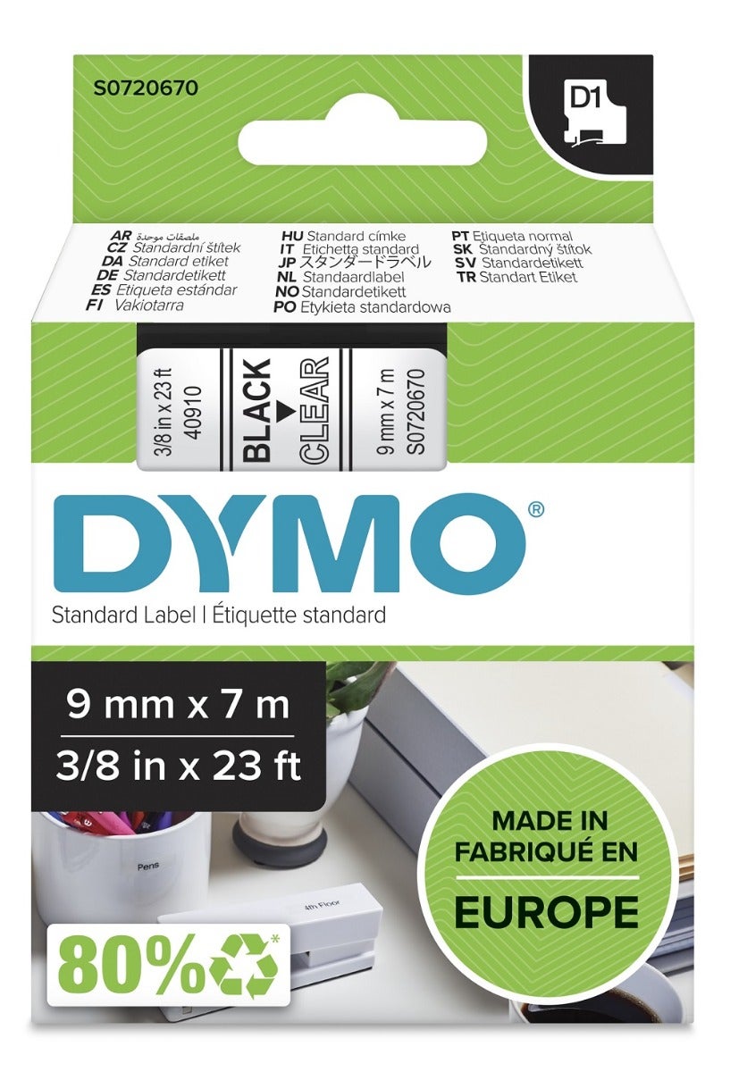 Tape Dymo D1 Poly 9mmx7m bb1 sort/klar