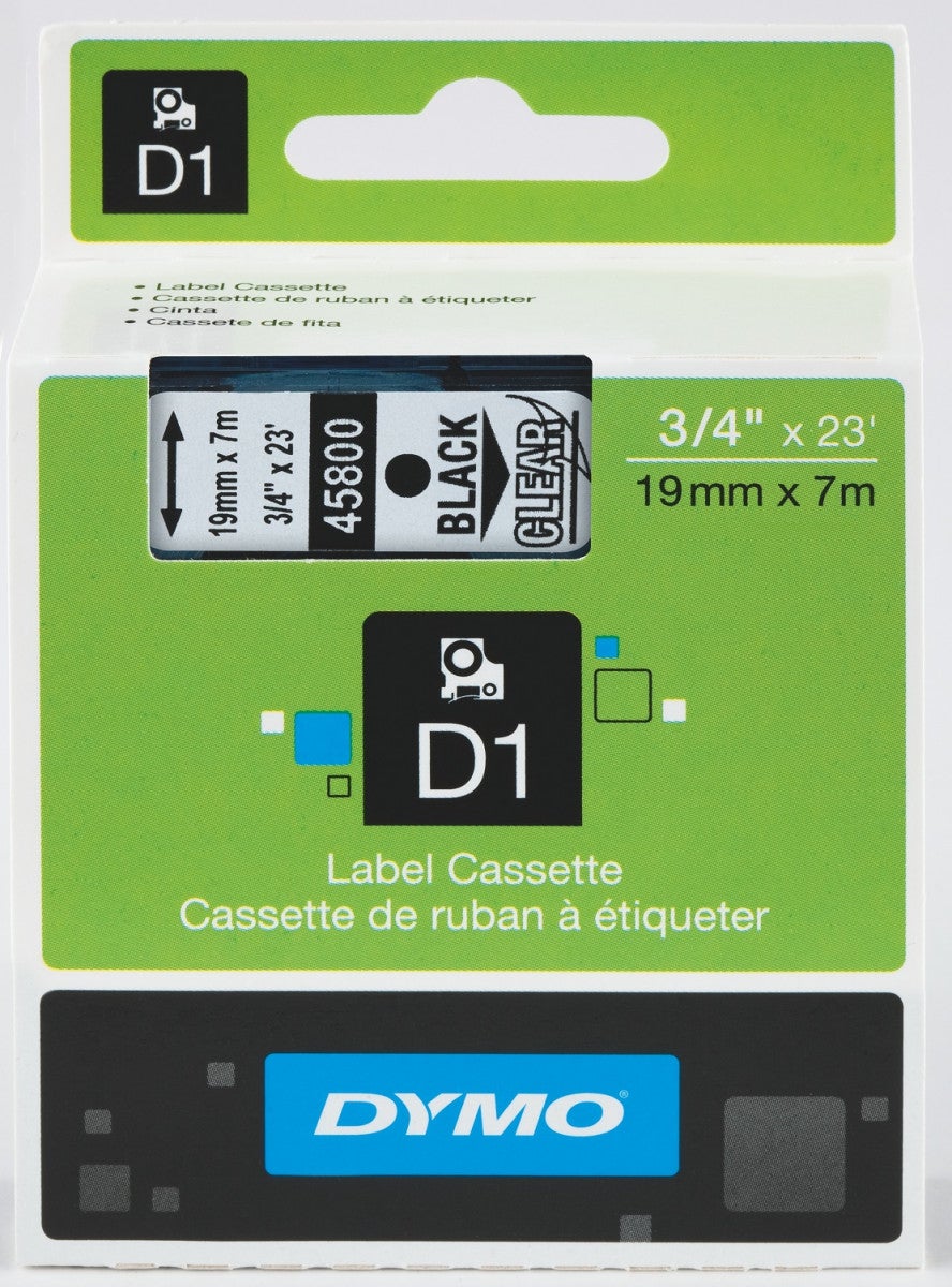 Tape Dymo D1 19mmx7m sort/klar