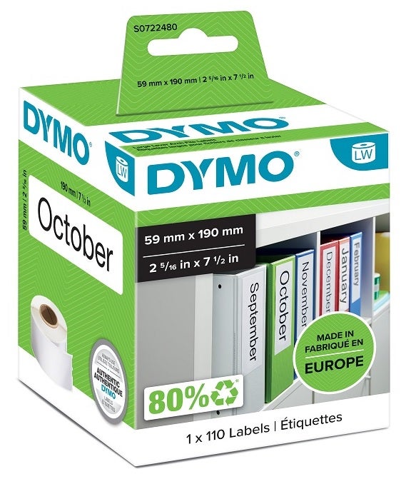 Etikett Dymo brevordn 59X190mm hvit(110)