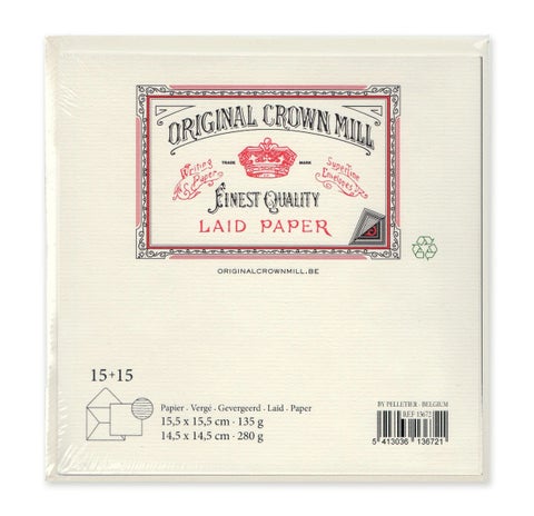 Kort og konvolutt Crown Mill kvadratisk 15 stk