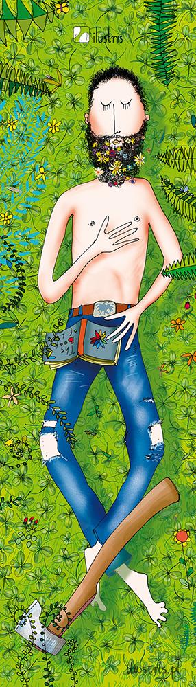 Bokmerke 6x21 Ilustris sovende mann med bok og øks