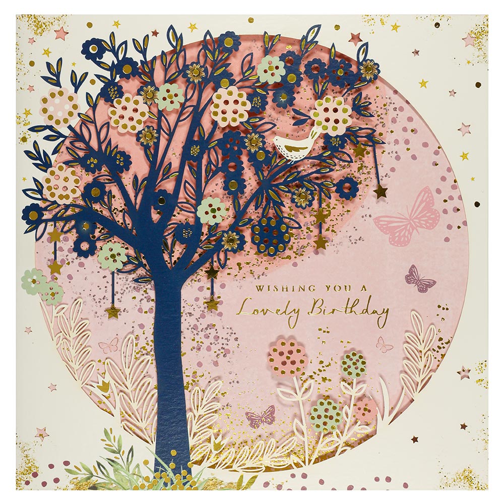 Kort Lasercut Tree Lovely Bday