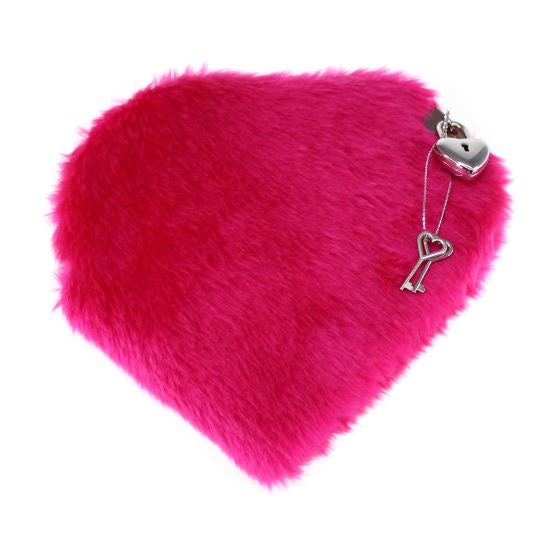 Hjertedagbok Plysj M/Lås Mørk Rosa