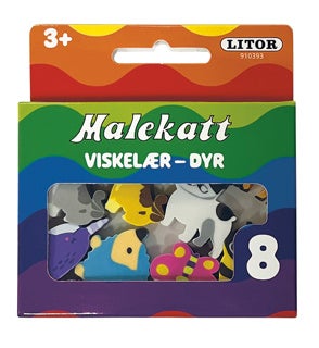 Viskelær i Eske Malekatt Dyr 8stk