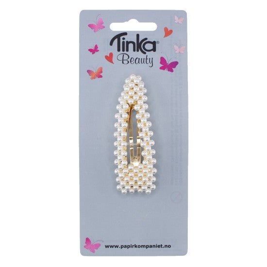 Hårspenne Stor m/Hvite Perler