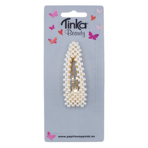 Hårspenne Stor m/Hvite Perler