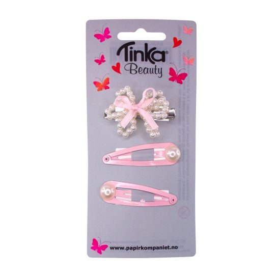 Hårklips Sløyfe m/Perler 3 Stk