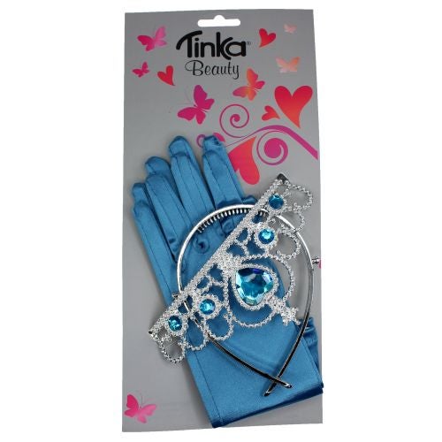 Prinsessesett Tiara og hansker Blå Tinka Beauty