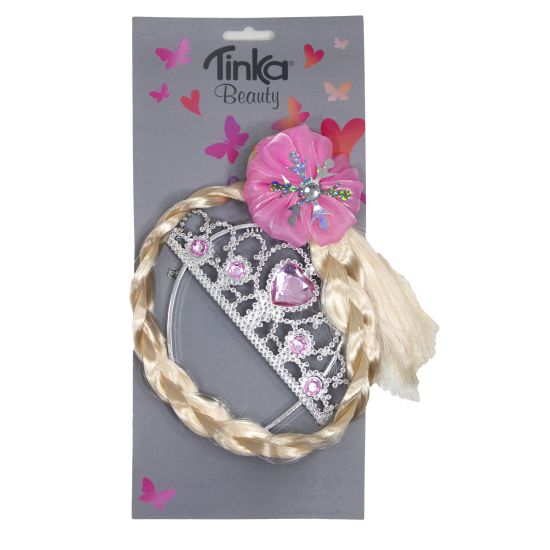 Prinsessesett Tiara og flette Rosa Tinka Beauty
