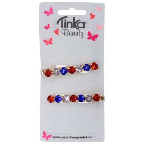 Hårspenne m/steiner rød/hvit/blå - Tinka Beauty