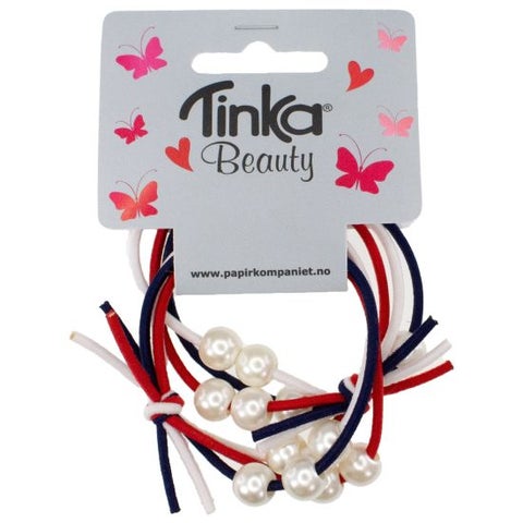 Hårstrikk m/perler rød/hvit/blå 2stk - Tinka Beauty