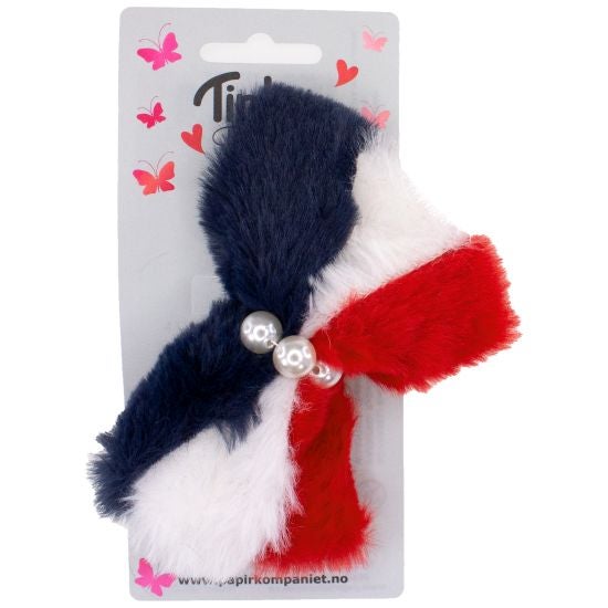 Hårspenne plysj rød/hvit/blå - Tinka Beauty