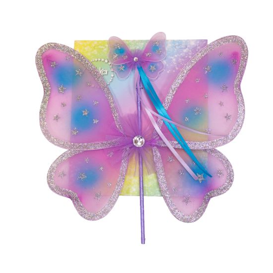 Sommerfuglvinger lilla/blå m/tryllestav