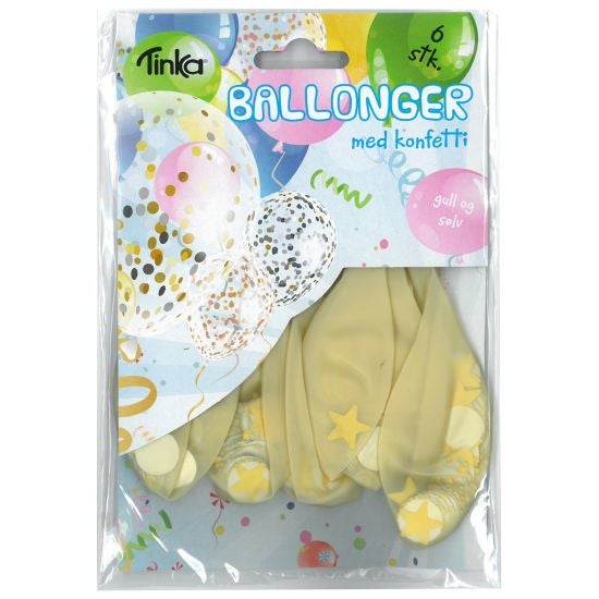 Ballonger 4pk m/konfetti gull/sølv