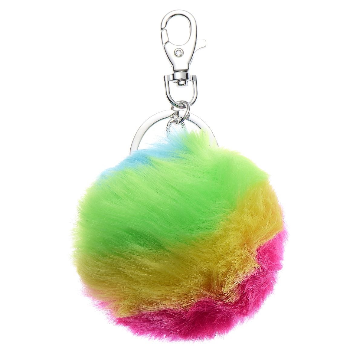 Nøkkelring plysj pompom regnbue