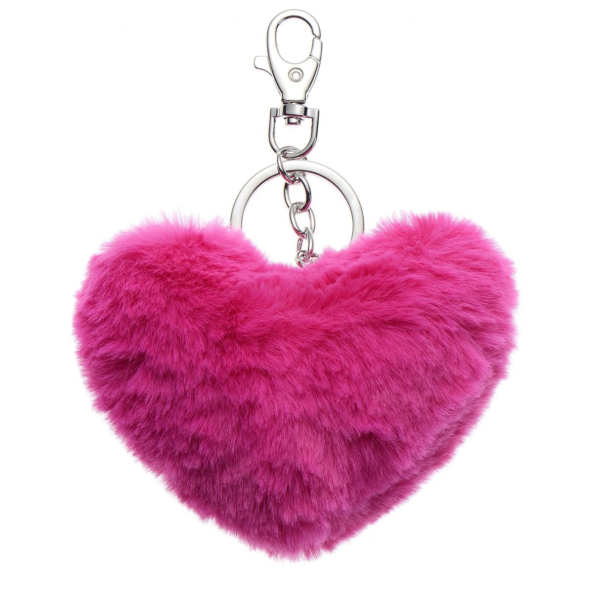 Nøkkelring plysj hjerte mørk rosa