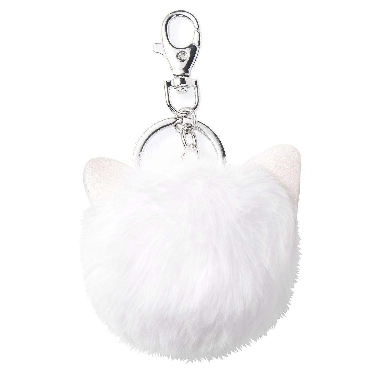 Nøkkelring plysj pompom m/ører hvit