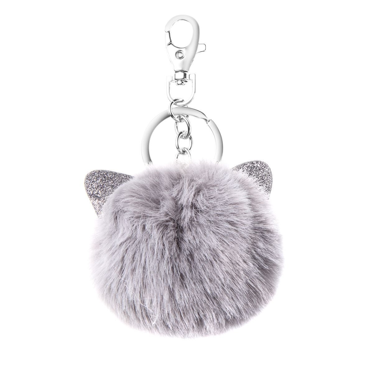 Nøkkelring plysj pompom m/ører grå