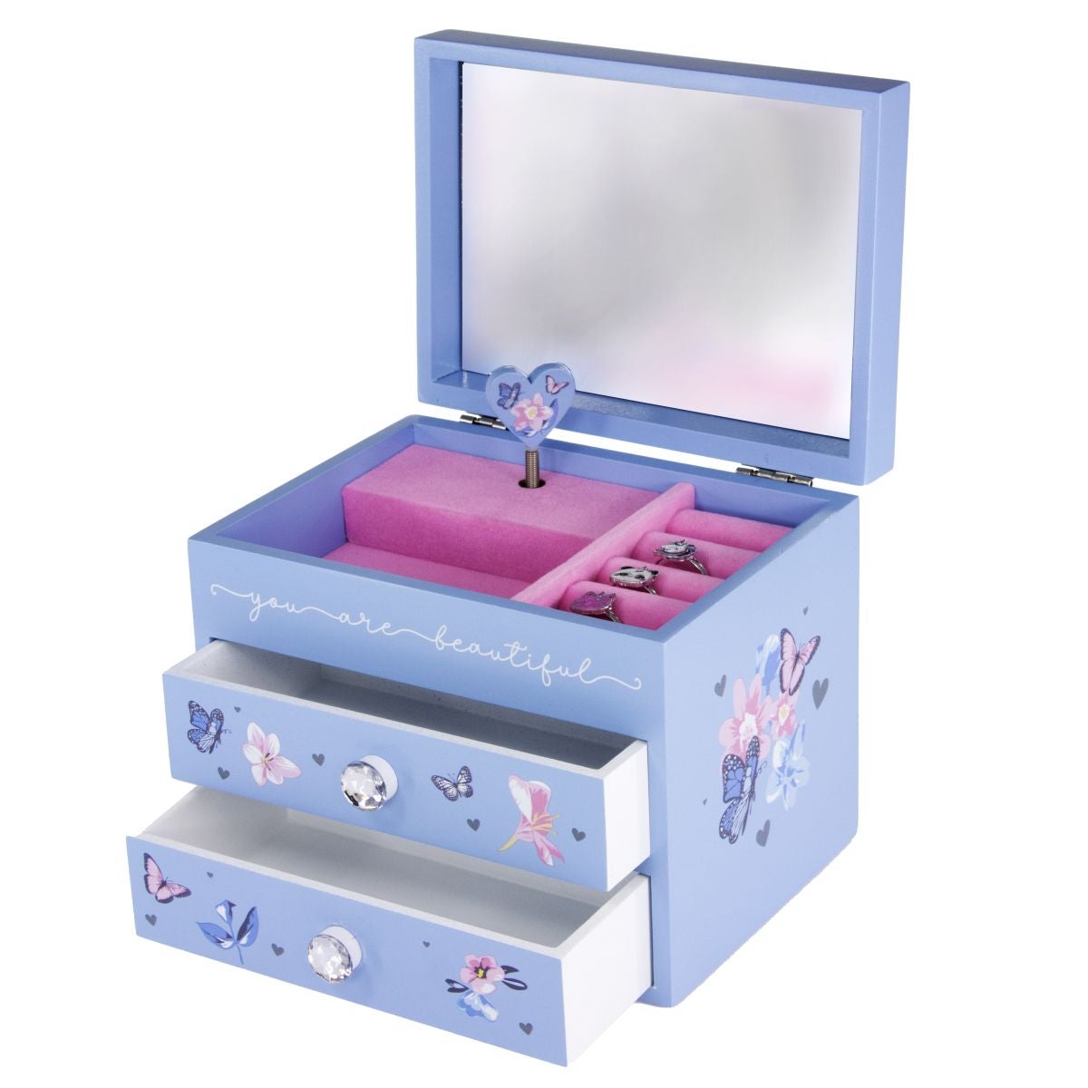 Smykkeskrin i Tre Sommerfugl Blå 16x12,5x13,5cm