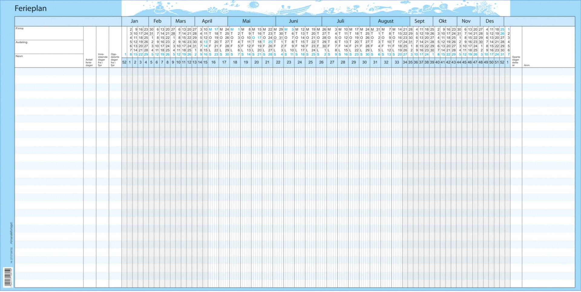 Kalender 2026 Ferieplan