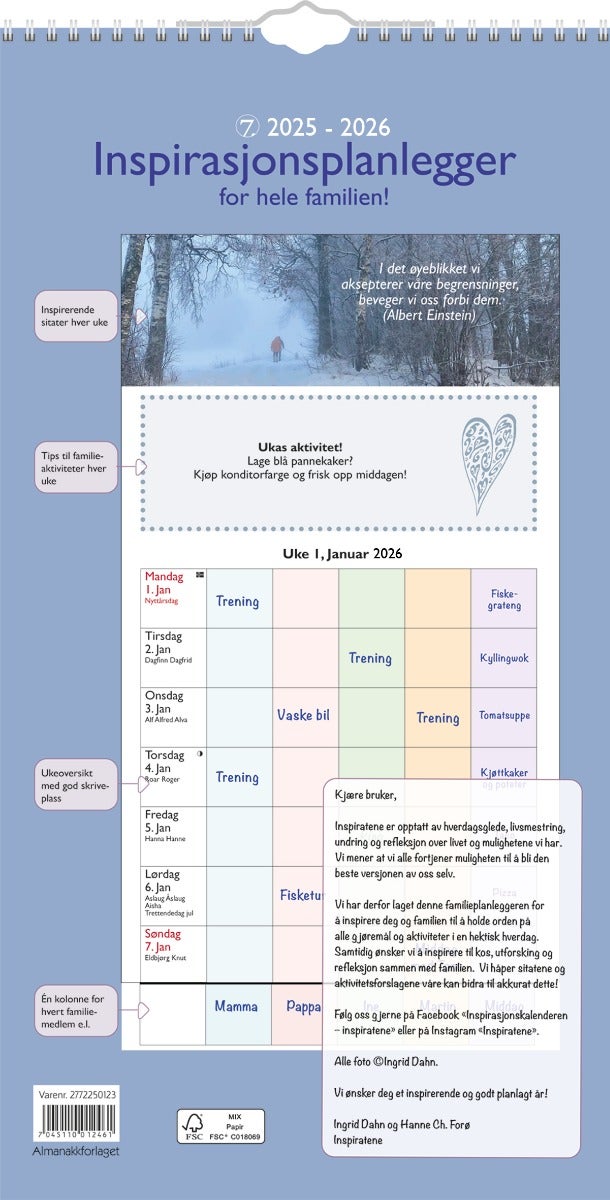 7.sans Kalender 25/26 Inspirasjon Fam. Planlegger