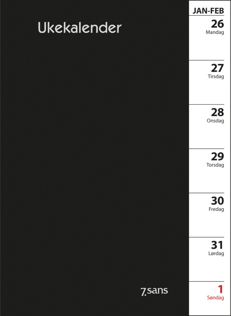 Kalender 2026 7.Sans Ukekalender Refill i omslag
