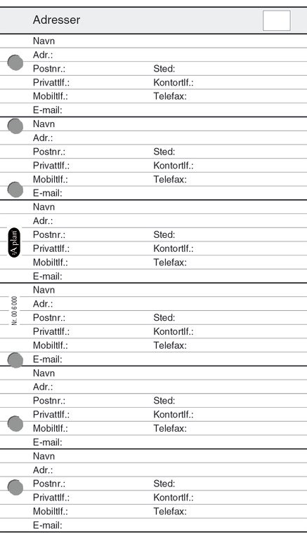 Aplan A5 Adresse Telefonskjema