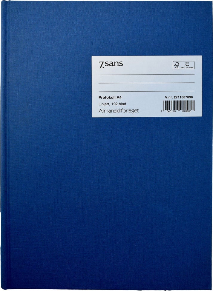 Protokoll 7.sans A4 Blå tekstilomslag