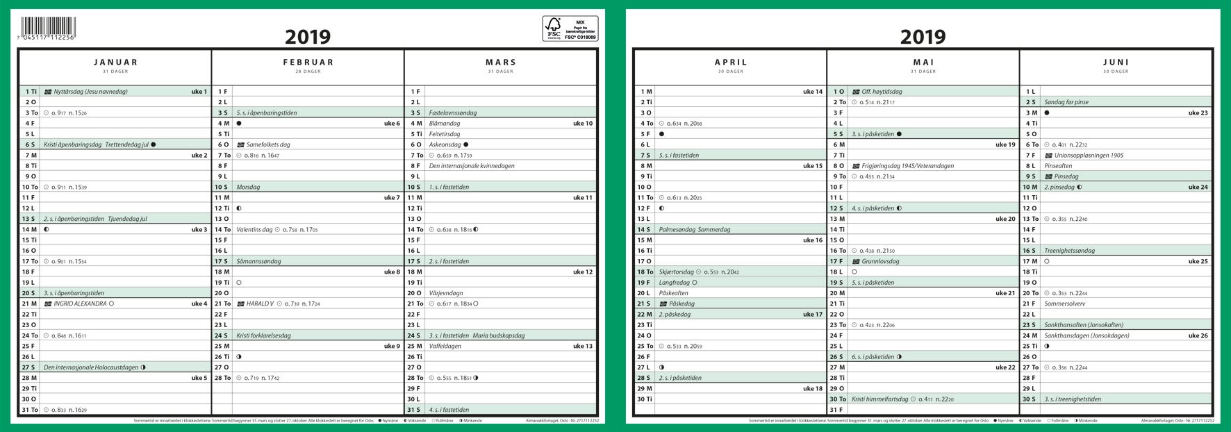 7.Sans Kontorkalender. Dobbel A4 2020