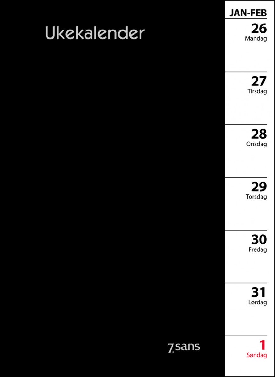 7. Sans Ukekalender Refill I Omslag Sort 2020