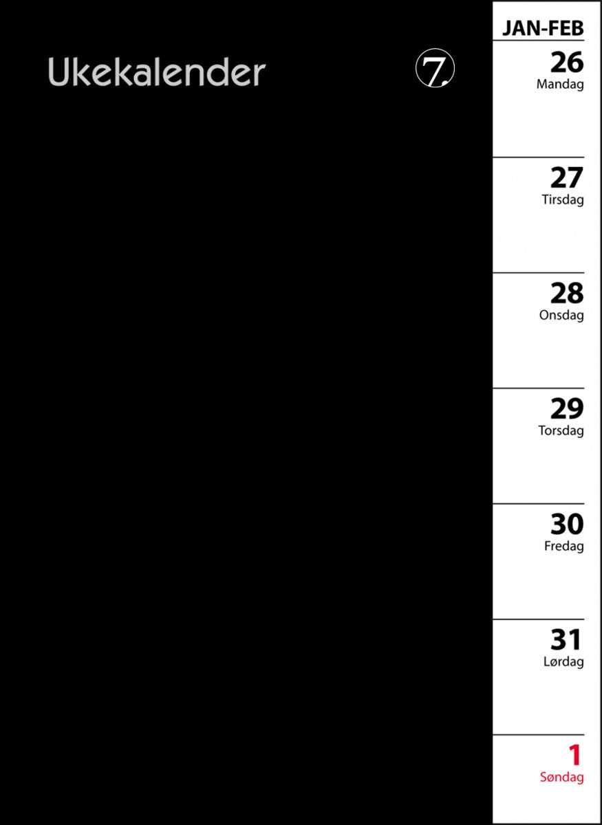 7. Sans Ukekalender Refill I Omslag Sort 2020