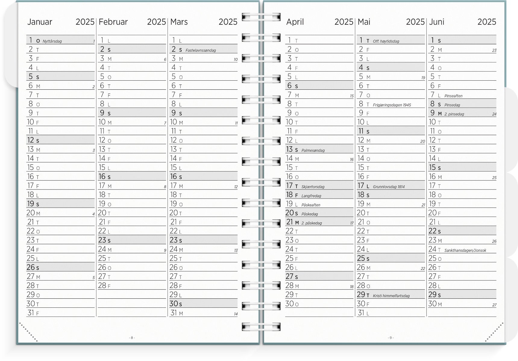 Lærerkalender A5 gr skole 25/26 grønn
