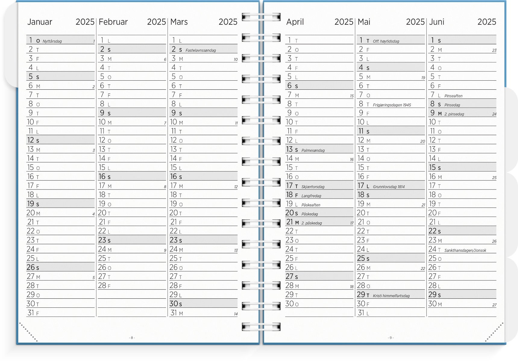Lærerkalender A5 vg skole 25/26 blå