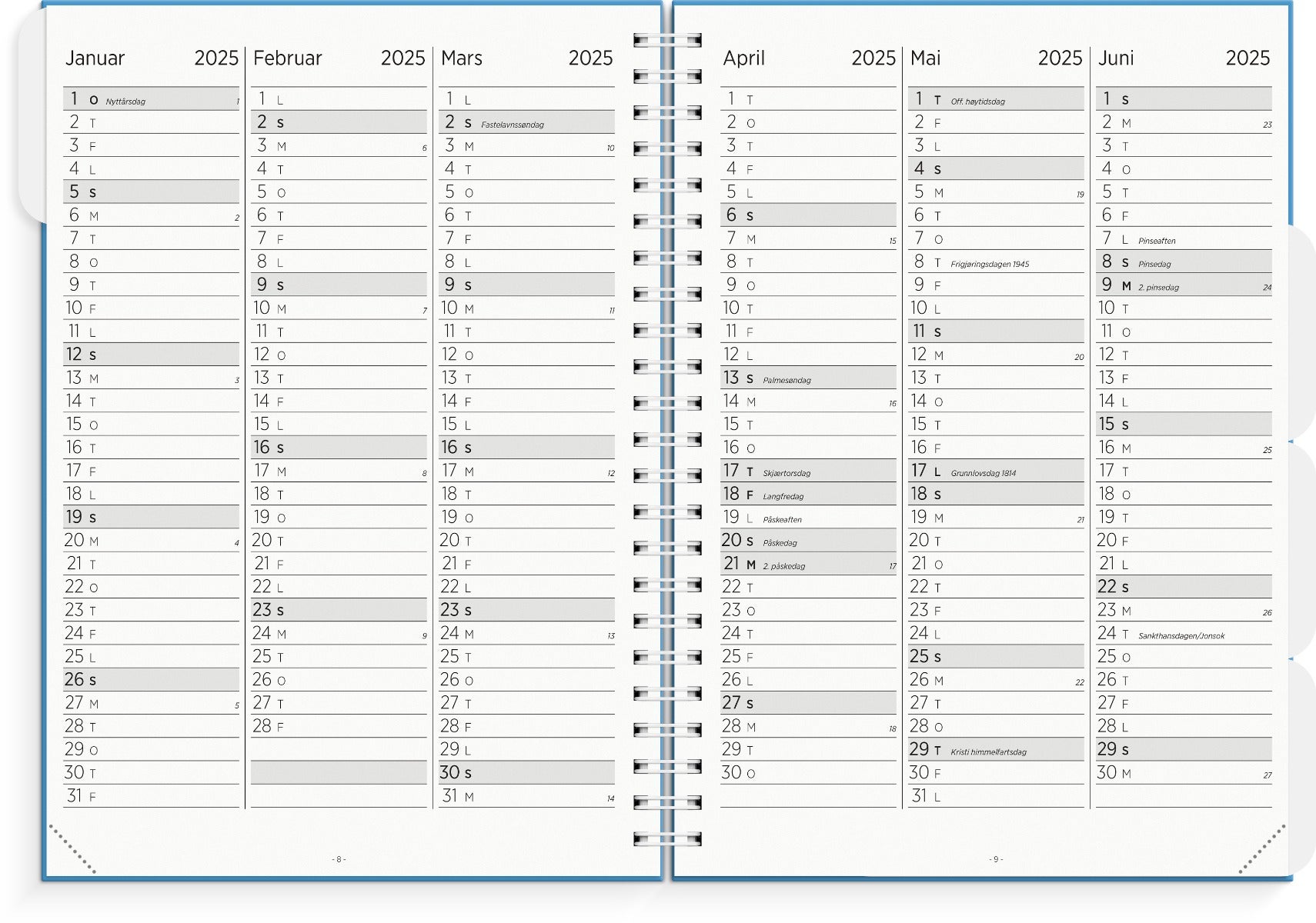 Lærerkalender A4 vg skole 25/26 blå