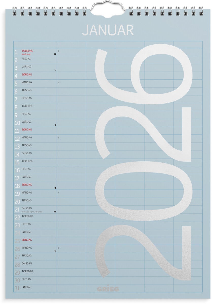 Familiekalender Grieg 2026 Color A4