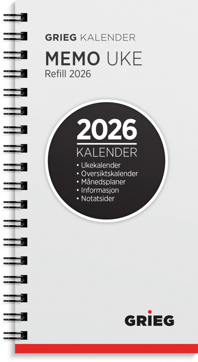 Lommekalender Grieg Memo 2026 refill
