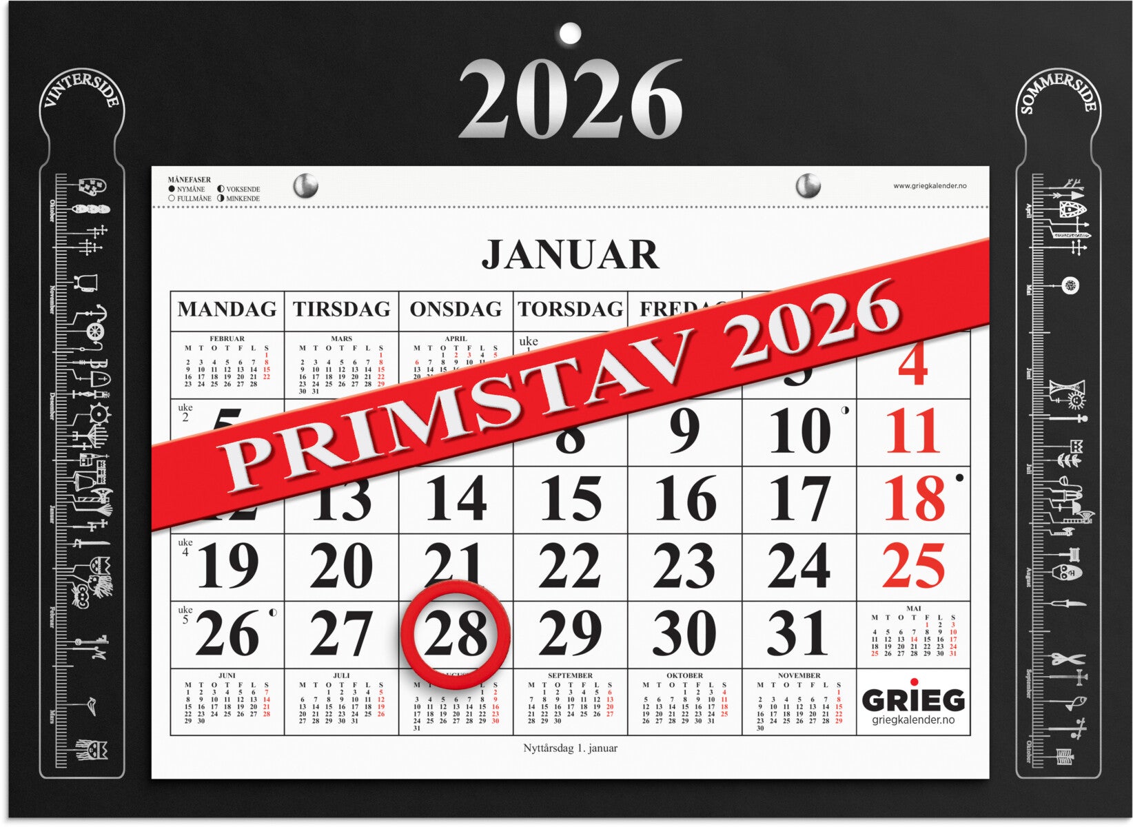 Magnetkalender Grieg 2026 Primstav sort
