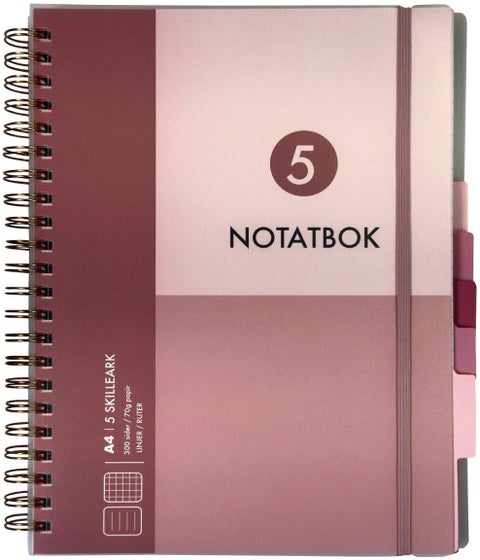 Notatbok med 5 skilleark Norli A4 rosa 300 sider
