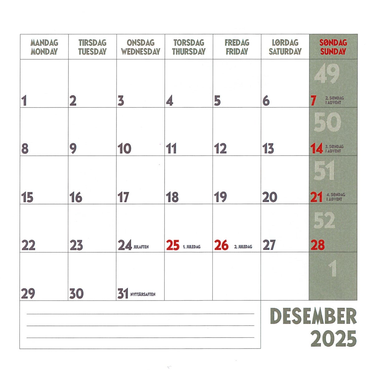 Platekalender Mummi 2026 21x21 cm