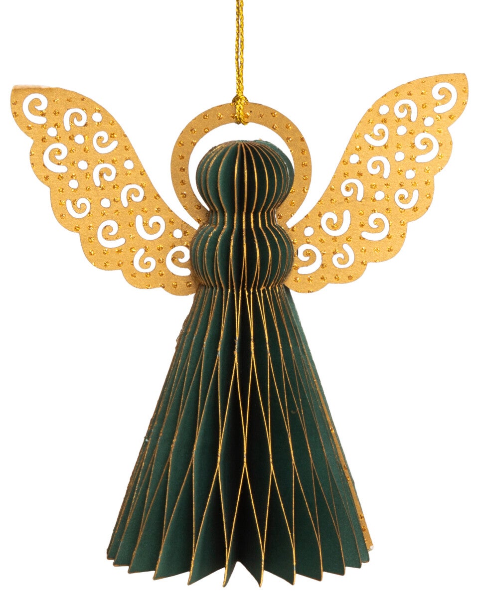 Engel papir henge grønn m/gull 12cm