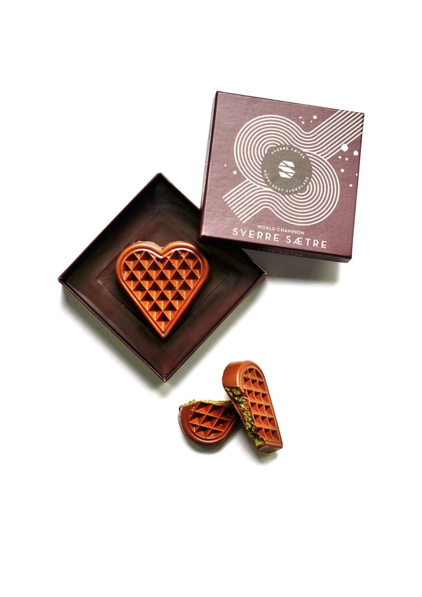 Vaffelhjerte Sverre Sætre sjokolade pistasj