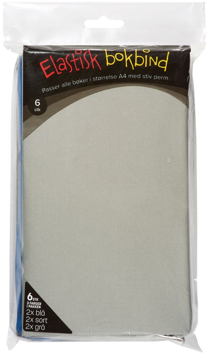 Bokbind Elastisk 6pk Ensfarget Blå, Grå, Sort