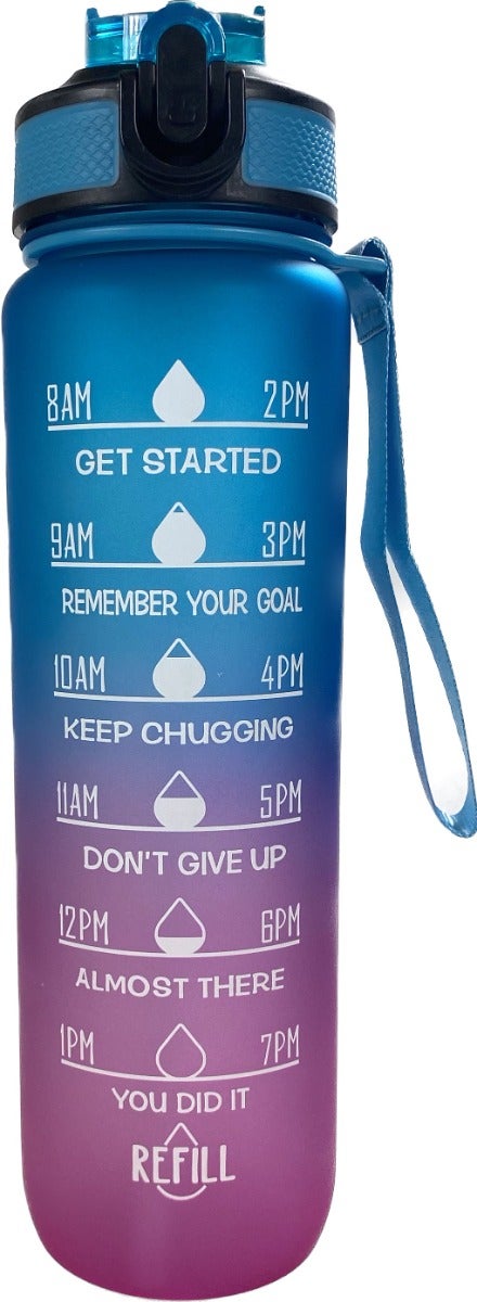 Vannflaske motivasjon Blå/Rosa 1L