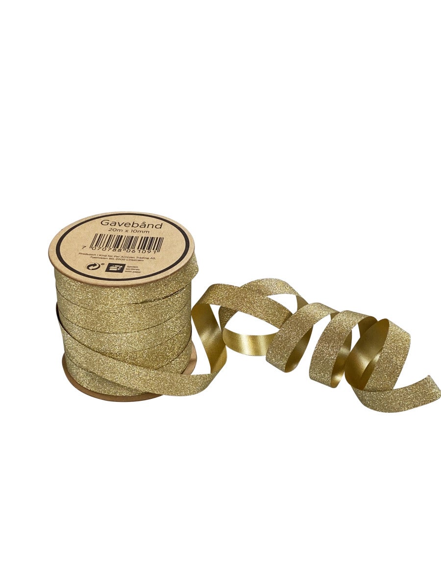 Gavebånd 20m x 10mm gull glitter