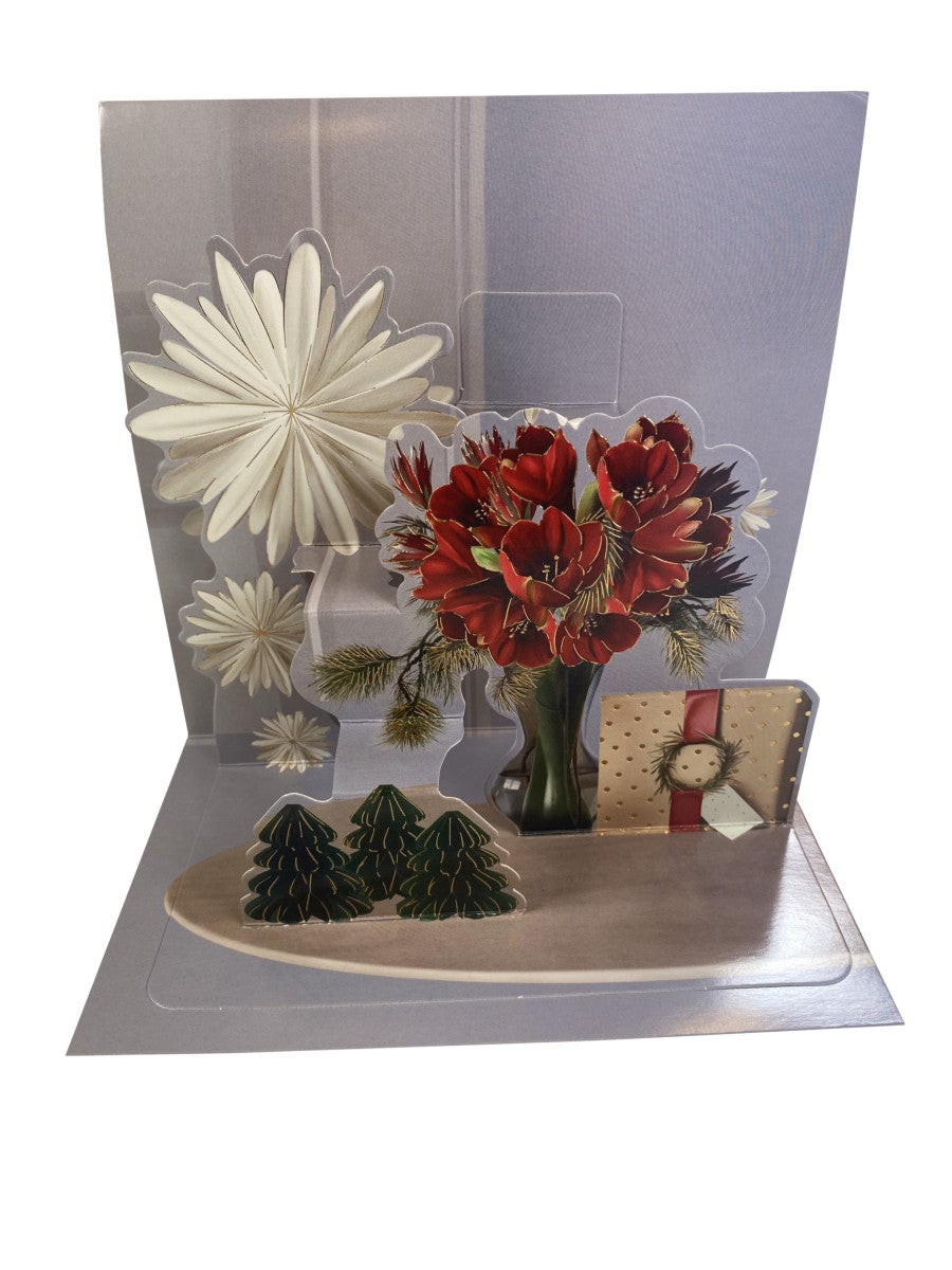 Julekort 3D pop up Blomstervase